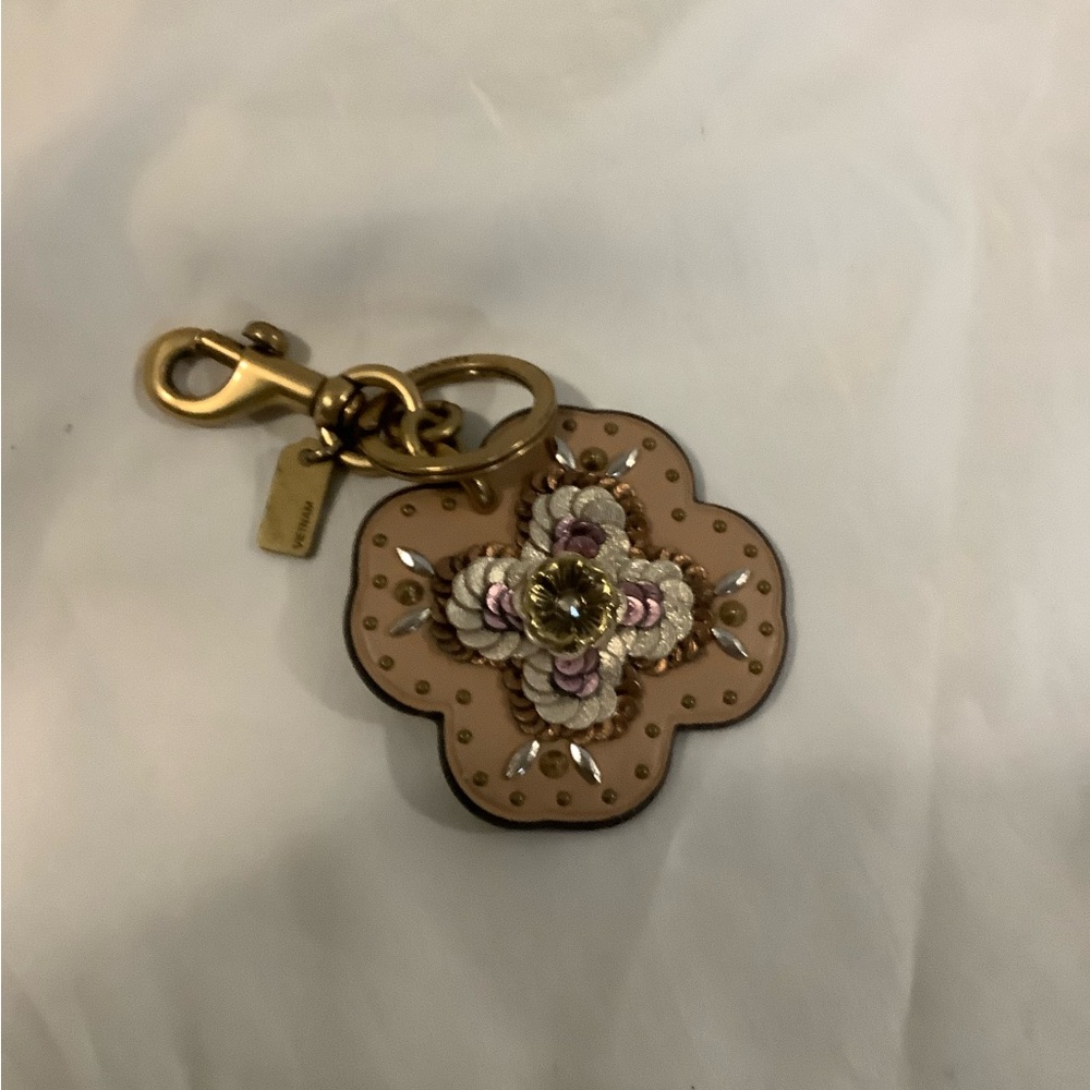 Coach Tan Floral Keychain